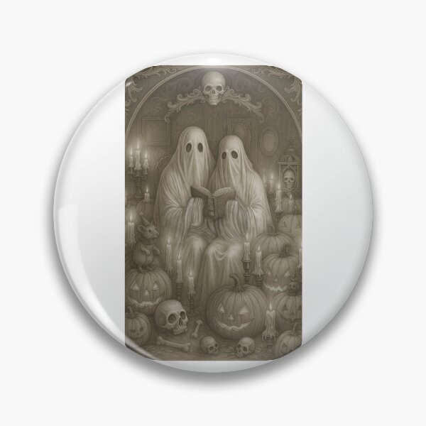 Item preview, Halloween Print of two ghosts reading a book with their pet rat designed and sold by JoToteTales.