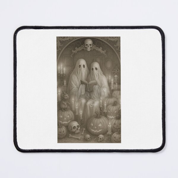 Item preview, Halloween Print of two ghosts reading a book with their pet rat designed and sold by JoToteTales.