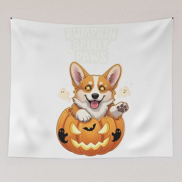 Item preview, Pumpkin Spirit Paws – Frolicking Corgi Emerging from Carved Pumpkin designed and sold by zoughlal.