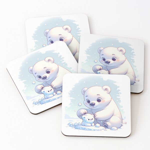 Item preview, Kawaii Polar Bear Building Snowman Art - Cute Winter Playtime Design designed and sold by NSB-Design.