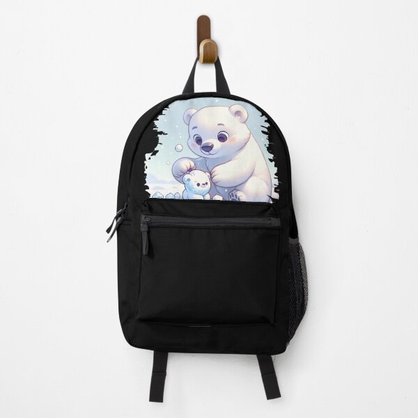 Item preview, Kawaii Polar Bear Building Snowman Art - Cute Winter Playtime Design designed and sold by NSB-Design.