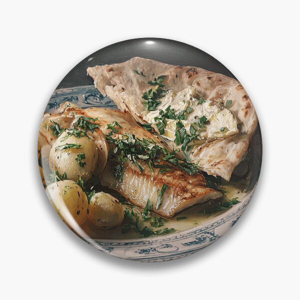 Item preview, Plate of Fish with Potatoes, Flatbread, and Herbs designed and sold by Shannon Hilson.