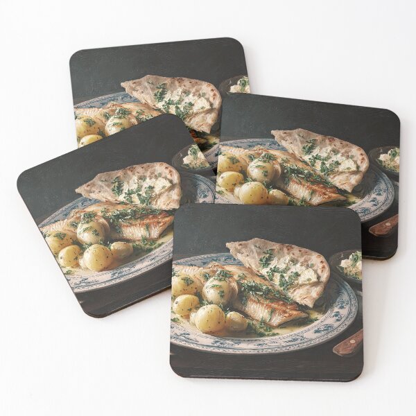 Item preview, Plate of Fish with Potatoes, Flatbread, and Herbs designed and sold by Shannon Hilson.