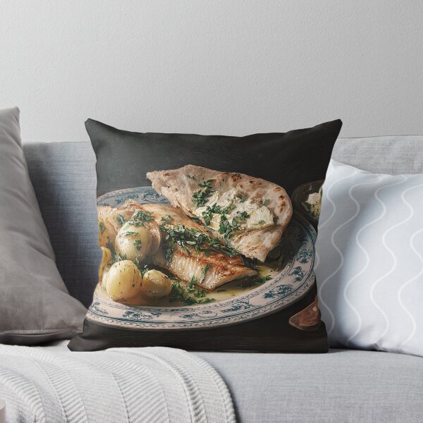 Item preview, Plate of Fish with Potatoes, Flatbread, and Herbs designed and sold by Shannon Hilson.