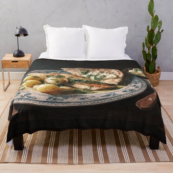 Item preview, Plate of Fish with Potatoes, Flatbread, and Herbs designed and sold by Shannon Hilson.