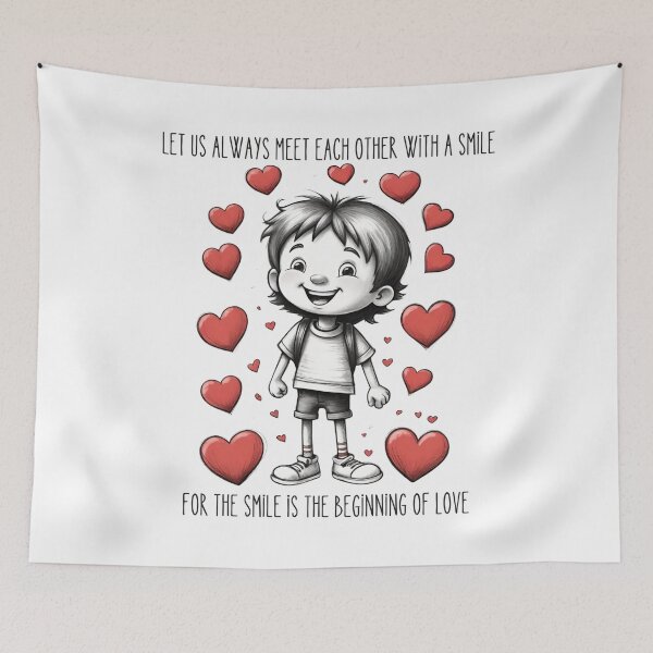 Item preview, Let Us Always Meet With a Smile – Minimal Toddler Sketch with Red Hearts Quote Design* designed and sold by CallisC-Arts.