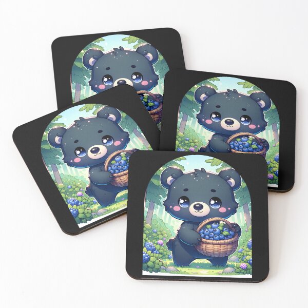 Item preview, Kawaii Black Bear with Blueberry Basket Art - Forest Berry Picking Cute Design designed and sold by NSB-Design.