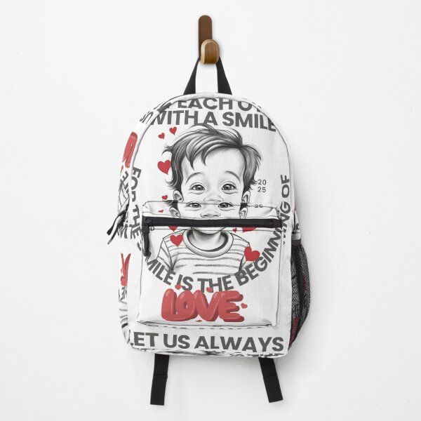 Item preview, Let Us Always Meet With a Smile – Minimal Toddler Sketch with Red Hearts Quote Design* designed and sold by CallisC-Arts.