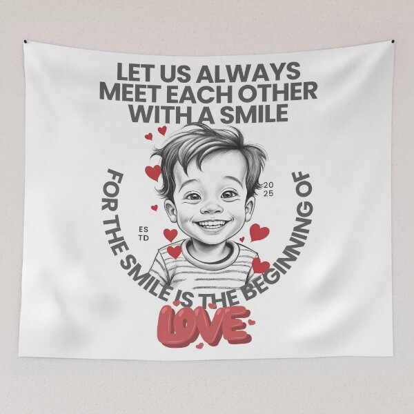 Item preview, Let Us Always Meet With a Smile – Minimal Toddler Sketch with Red Hearts Quote Design* designed and sold by CallisC-Arts.