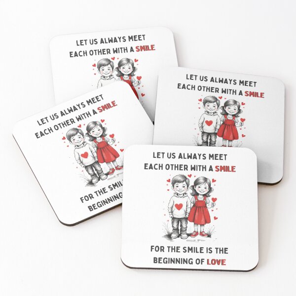 Item preview, Let Us Always Meet With a Smile – Minimal Sketch of Toddler Couple with Red Hearts Quote* designed and sold by CallisC-Arts.