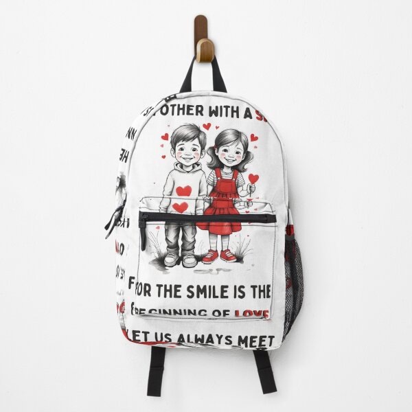 Item preview, Let Us Always Meet With a Smile – Minimal Sketch of Toddler Couple with Red Hearts Quote* designed and sold by CallisC-Arts.