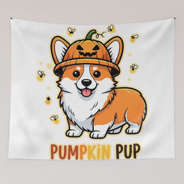 Item preview, Pumpkin Pup – Whimsical Corgi with Glowing Pumpkin Hat and Fireflies  designed and sold by zoughlal.