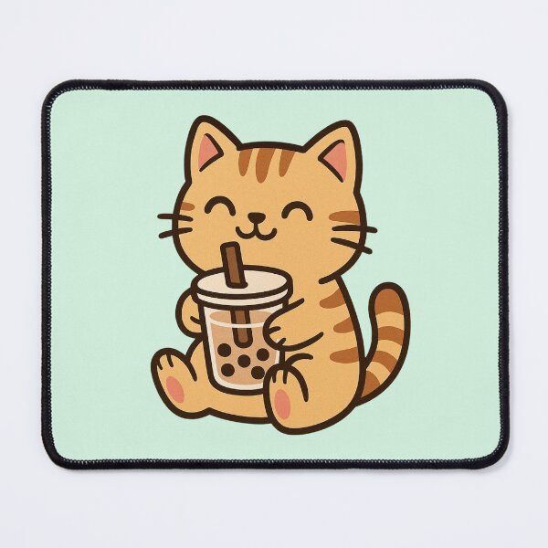 Artikelvorschau, Lächelnde Kawaii Tabby-Katze mit Boba-Tee entworfen und verkauft von Myra365Art.