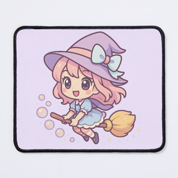 Item preview, Chibi Kawaii Witch on Broomstick with Bubbles designed and sold by LuKreate.