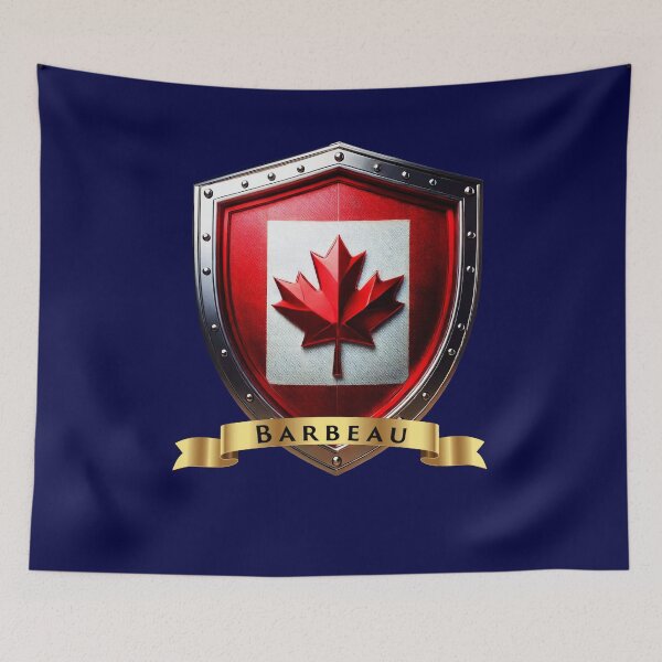 Aperçu de l'œuvre Blason de la famille Barbeau du Canada, emblème de la feuille d'érable créée et vendue par Highlandkings.