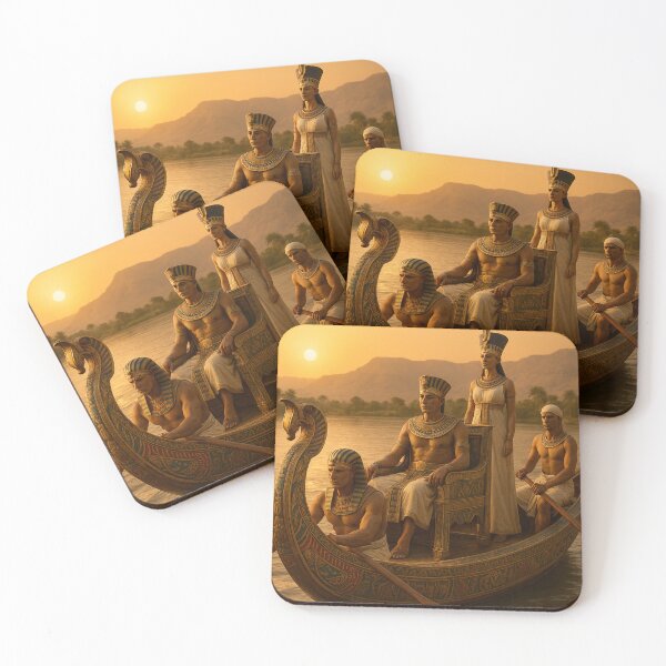 Item preview, Majestic Pharaoh’s Nile Voyage at Sunset – Ancient Egypt Royal Boat Scene designed and sold by Queen Cleopatra.