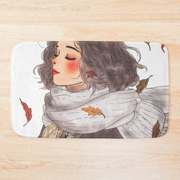 Item preview, Minimalist Fine Line Portrait of Woman with Wool Scarf and Autumn Leaves designed and sold by  Ojo de Lilith.