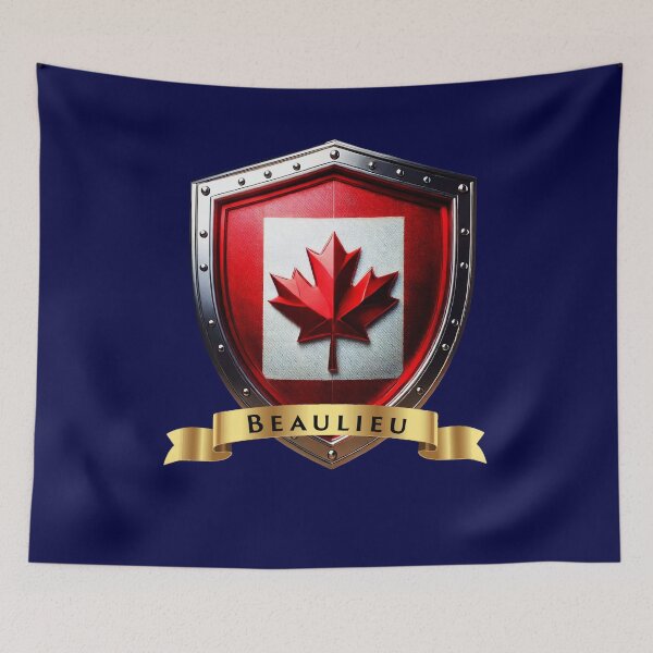 Aperçu de l'œuvre Blason de la famille Beaulieu au Canada, blason héraldique de la feuille d'érable créée et vendue par Highlandkings.