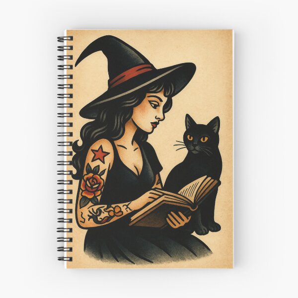 Artikelvorschau, Witchy Halloween Katze mit Jack-o-Lantern Retro Poster schwarze Katze Vintage Hexe entworfen und verkauft von Wild Blood Designs.