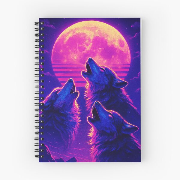 Item preview, Three Wolves Howling at Neon Moon – Synthwave Retro Vaporwave Art designed and sold by alw951.