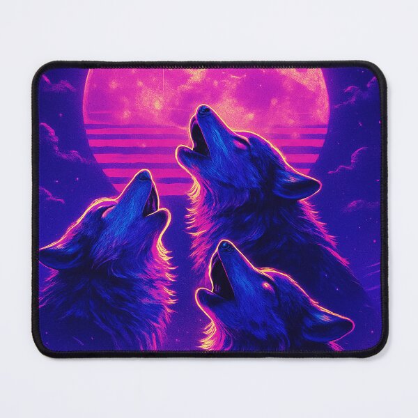 Item preview, Three Wolves Howling at Neon Moon – Synthwave Retro Vaporwave Art designed and sold by alw951.