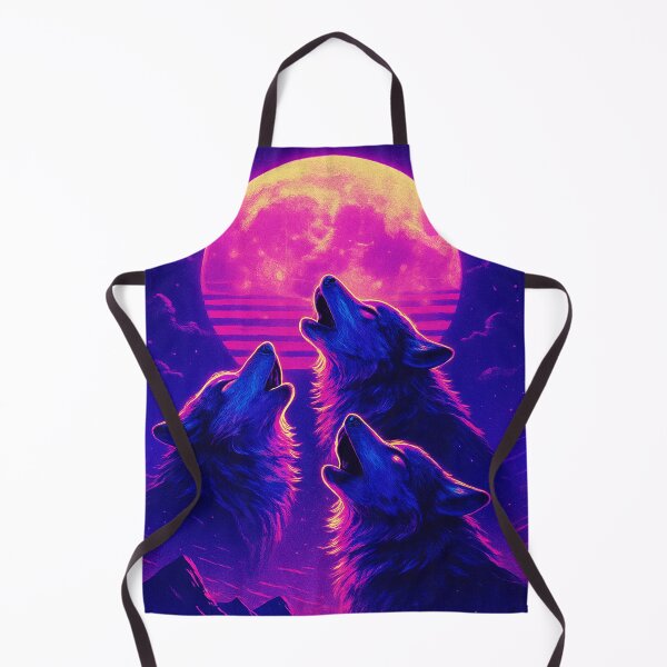 Item preview, Three Wolves Howling at Neon Moon – Synthwave Retro Vaporwave Art designed and sold by alw951.