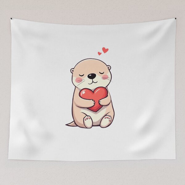 Item preview, Cute Otter Hugging a Heart – Kawaii Cartoon Animal designed and sold by Barday99.
