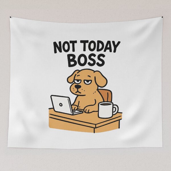 Item preview, Cute dog with coffee work quote designed and sold by Tong4130.