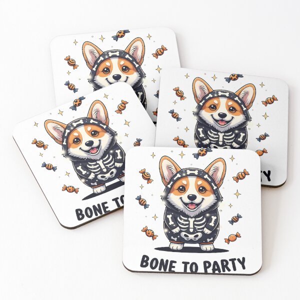 Item preview, Bone to Party – Corgi Trick-or-Treating in Glowing Skeleton Costume designed and sold by zoughlal.