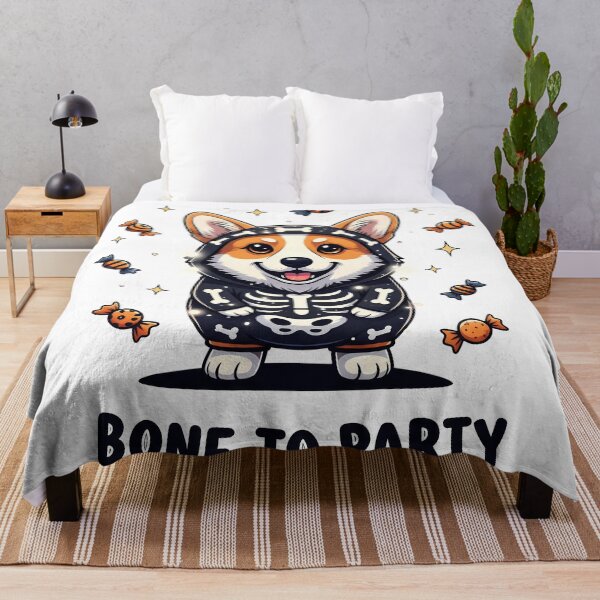 Item preview, Bone to Party – Corgi Trick-or-Treating in Glowing Skeleton Costume designed and sold by zoughlal.