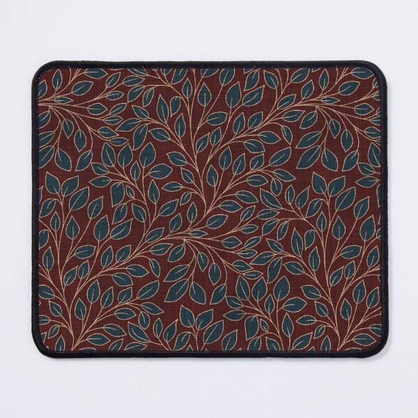 Item preview, Kalamkari Blue Leaves on Vines on a dark red textured background designed and sold by SeeMyArt Designs.