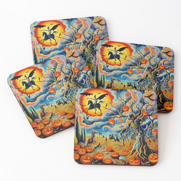 Item preview, Wicked Psychedelic Halloween Art Crazy Pumpkins horses designed and sold by SpookyRat1942.