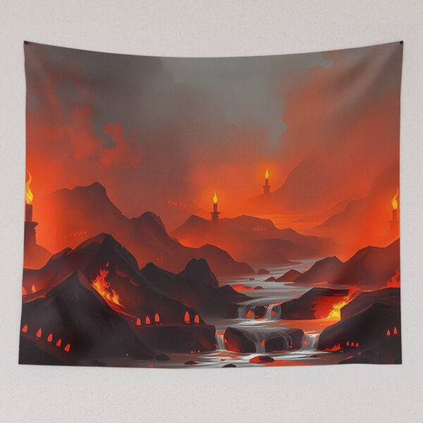 Item preview, Fantasy Volcanic Landscape with Lava Rivers and Mountains designed and sold by SassyArtistry.