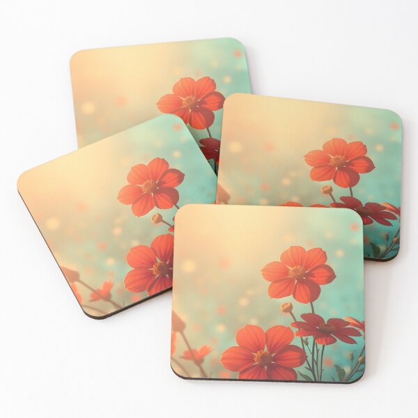 Item preview, Red Flowers with Teal Background and Sunlight Glow designed and sold by SassyArtistry.