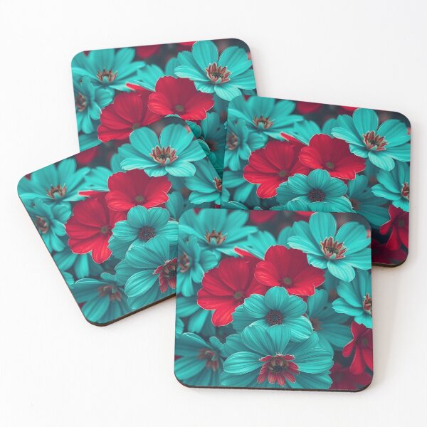 Item preview, Teal and Red Flowers on Dark Background designed and sold by SassyArtistry.