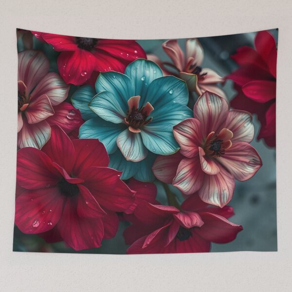 Item preview, Red Teal and Cream Flowers Close Up designed and sold by SassyArtistry.