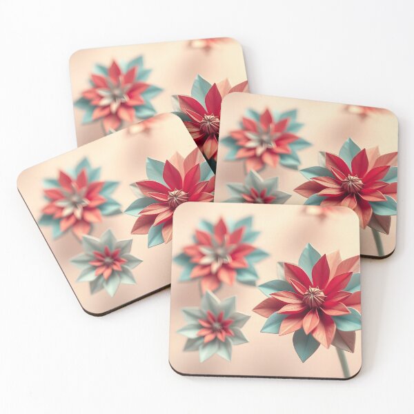 Item preview, Red and Teal Flowers on Beige Background designed and sold by SassyArtistry.