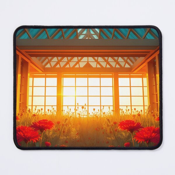 Item preview, Sunlit Greenhouse with Red Flowers and Golden Light designed and sold by SassyArtistry.