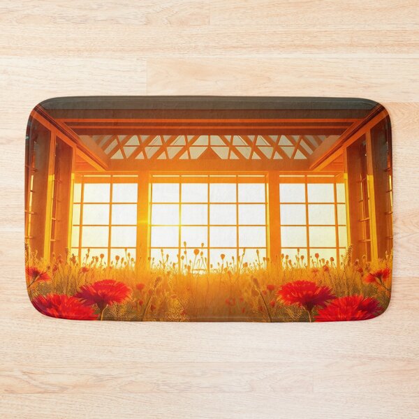 Item preview, Sunlit Greenhouse with Red Flowers and Golden Light designed and sold by SassyArtistry.