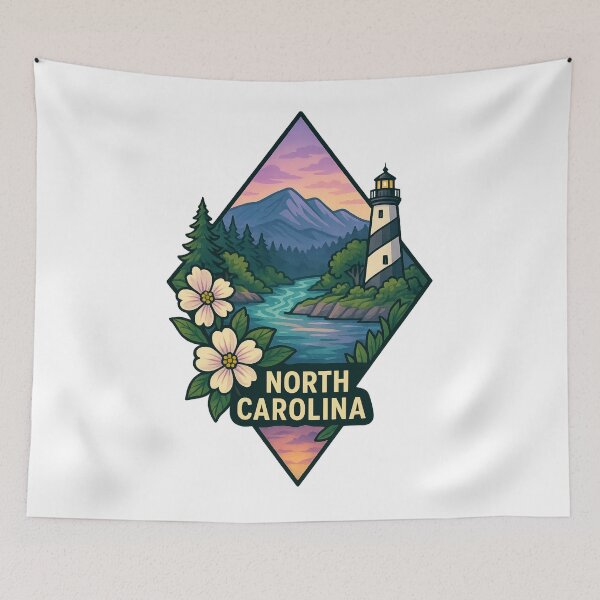 Item preview, North Carolina artistic design mountains and coastal lighthouse designed and sold by Ahau Designs.