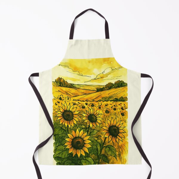 Item preview, Autumn Sunflower Fields Watercolor Ink Landscape designed and sold by Sarcastic designs.