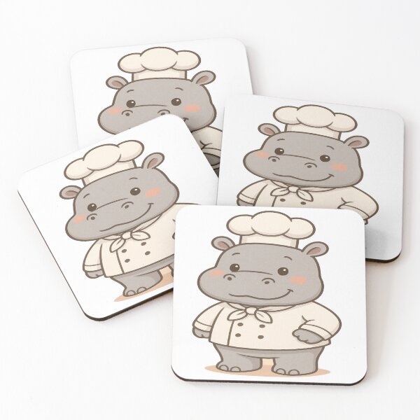 Item preview, Cute cartoon hippo chef character holding a cooking pot, wearing a white chef uniform and hat, showcasing professionalism and creativity in the culinary world. designed and sold by PWDigitalArt.