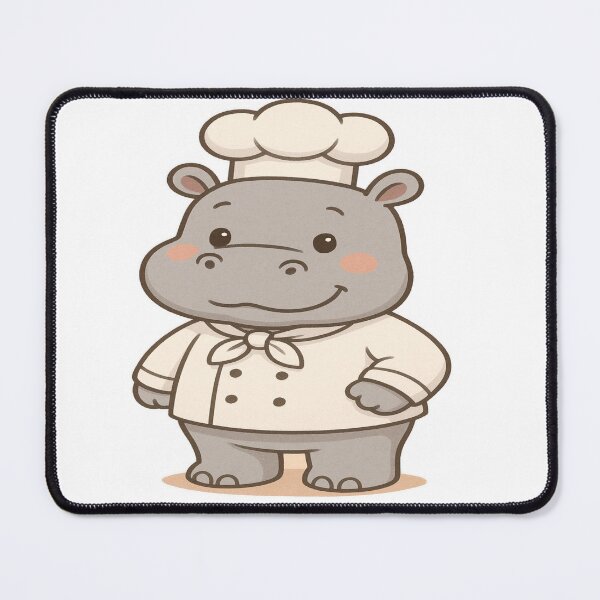 Item preview, Cute cartoon hippo chef character holding a cooking pot, wearing a white chef uniform and hat, showcasing professionalism and creativity in the culinary world. designed and sold by PWDigitalArt.