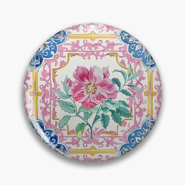 Item preview, Watercolor Pink Blossom Portuguese Tile – Ornate Vintage Floral Pattern designed and sold by imaginefountain.
