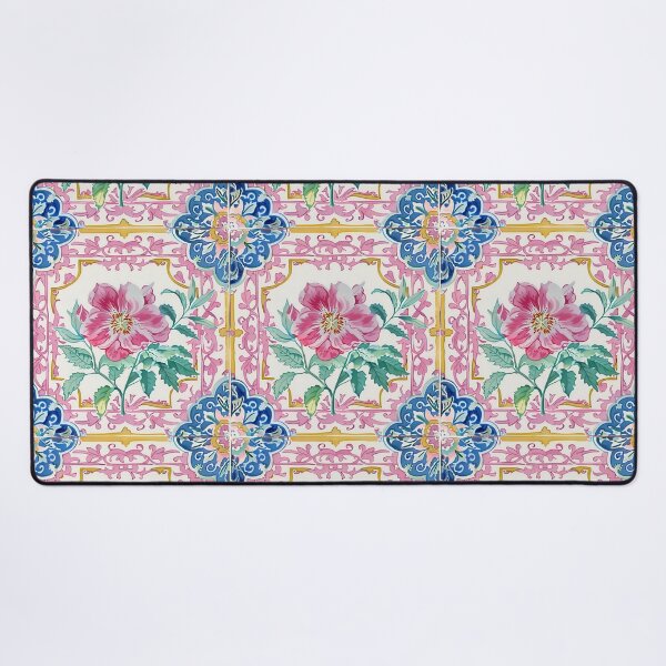 Item preview, Watercolor Pink Blossom Portuguese Tile – Ornate Vintage Floral Pattern designed and sold by imaginefountain.