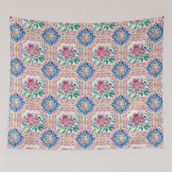 Item preview, Watercolor Pink Blossom Portuguese Tile – Ornate Vintage Floral Pattern designed and sold by imaginefountain.