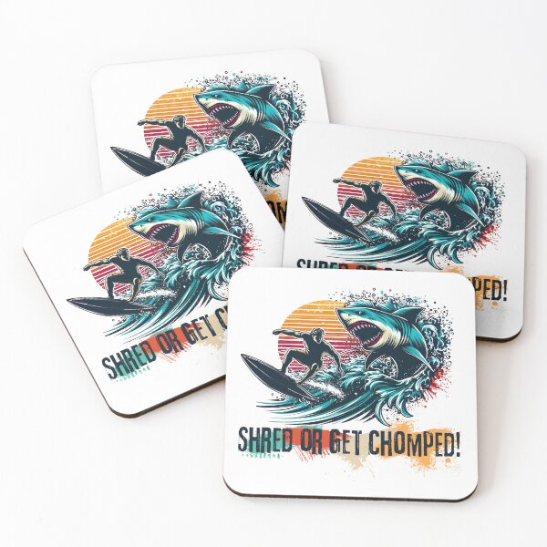 Item preview, Surfer vs Shark - Shred or Get Chomped designed and sold by Nacho Average Designs.