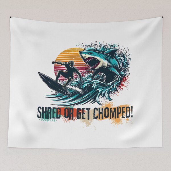 Item preview, Surfer vs Shark - Shred or Get Chomped designed and sold by Nacho Average Designs.