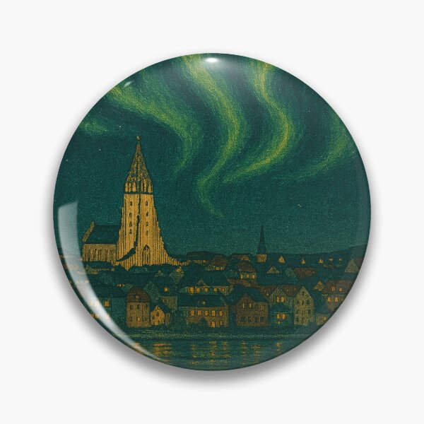 Item preview, Reykjavik Iceland Northern Lights Aurora Borealis Travel Art Scene designed and sold by CharcoalPaint.