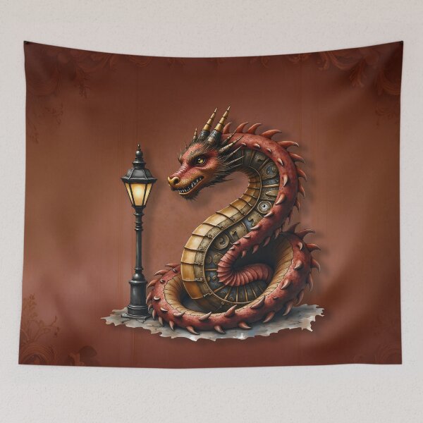 Item preview, Steampunk Dragon next to a vintage street lamp designed and sold by nicky2342.